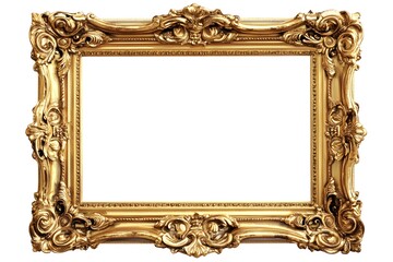 Ornate gilded gold picture frame isolated against a white background for creative purposes