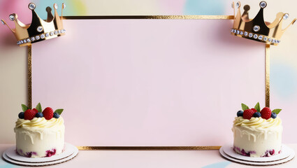 Elegant First Birthday Frame with Crowns and Smash Cakes for Text Overlay