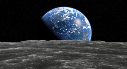 Earthrise from Lunar Surface: A Celestial View