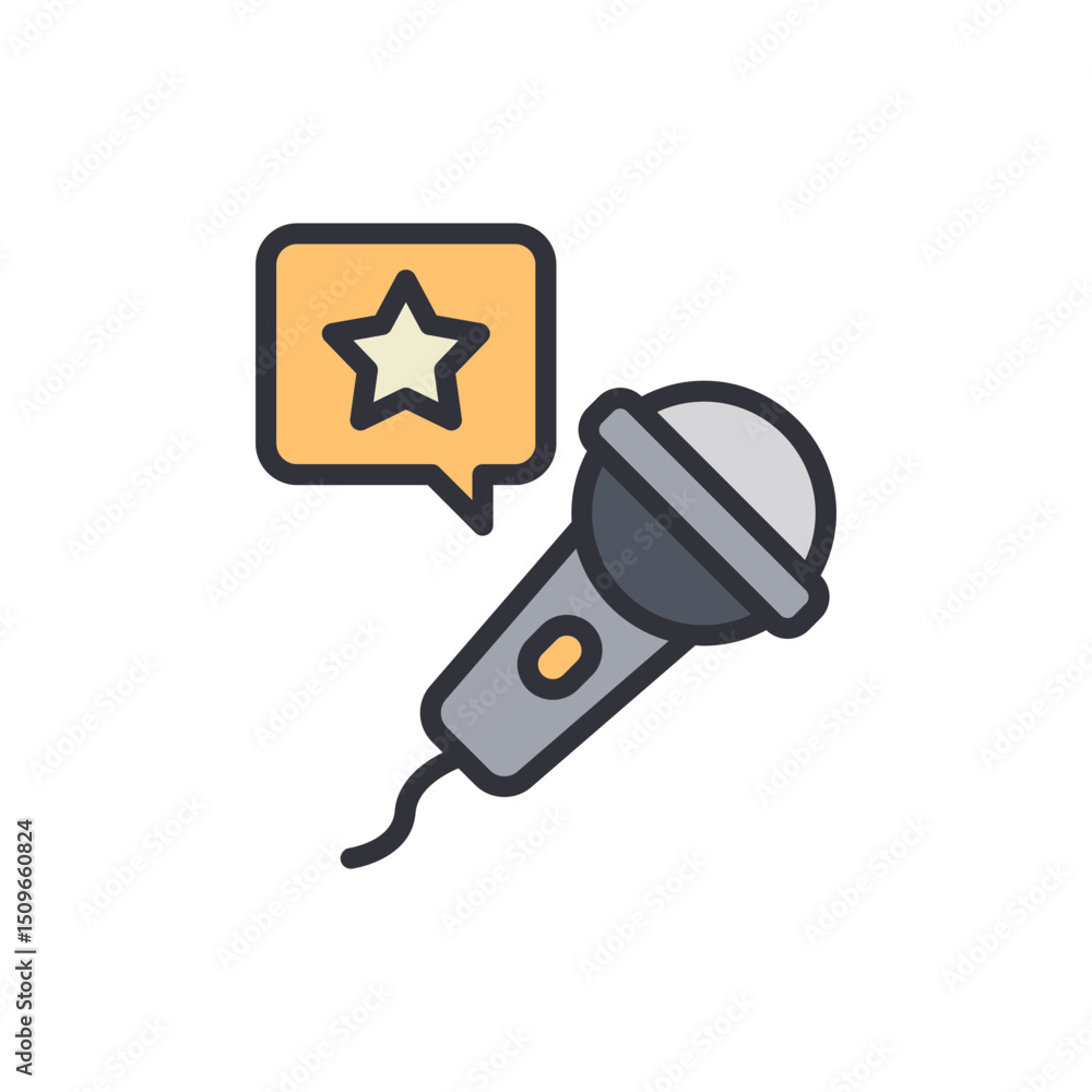 Poster microphone with star speech bubble symbolizing top performance audio