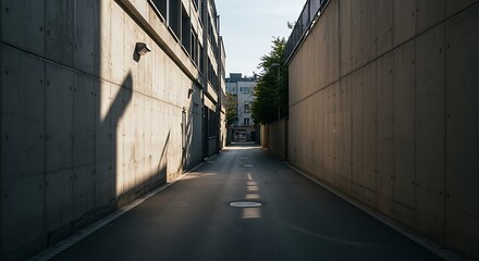 Obraz premium Sunlit Urban Alleyway Shadows and Light in City Architecture
