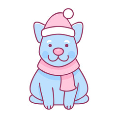 Obraz premium Adorable Christmas dog wearing Santa hat and scarf, pastel vector icon