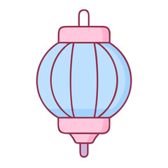 Fototapeta premium Chinese lantern in pastel blue and pink, flat icon style for festive or cultural use