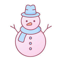 Cute snowman icon in pastel pink and blue for winter season