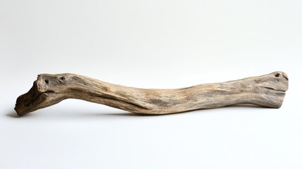 Fototapeta premium Worn Piece of Driftwood Against a White Background, Perfect for Coastal Decor and Natural Elements