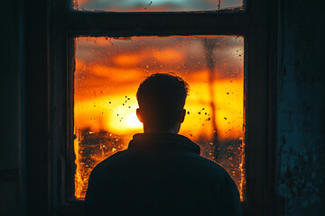 Man staring at a photograph silhouette