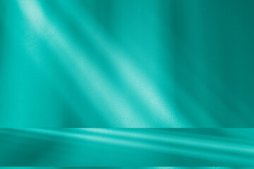 Wall interior background, studio and backdrops show products. with leaf shadow from window color green and white. background for text insertion and presentation of product	