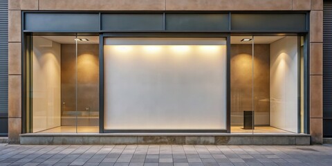 Illuminated storefront with blank display area, perfect for retail advertisement and showcasing products