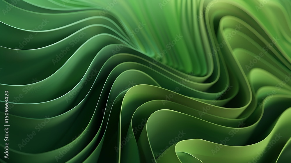 Poster abstract green waves forming a curved pattern with a gradient effect
