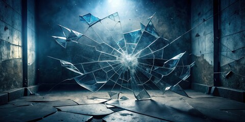 Shattered Glass in a Dark, Abandoned Room A Study in Destruction and Decay