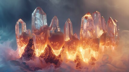 Conceptual art piece showing a set of teeth made entirely out of crystal symbolizing purity and strength ethereal glowing background