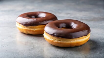 Two Delicious Chocolate Glazed Donuts on a Gray Surface