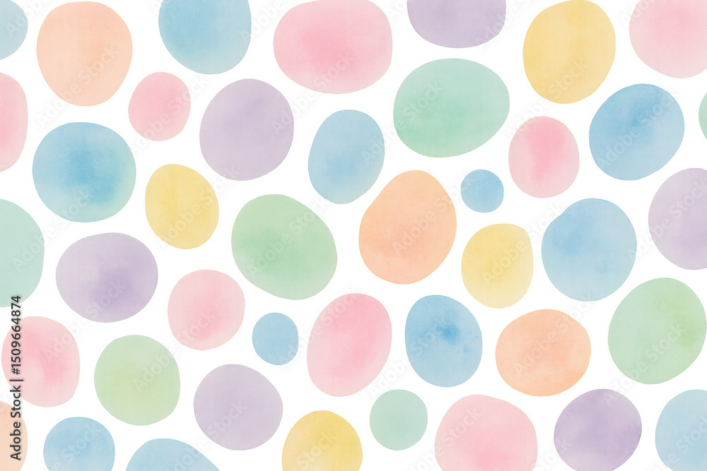 Poster vibrant watercolor polka dots creating multicolored gradient pattern, blending seamlessly across tra