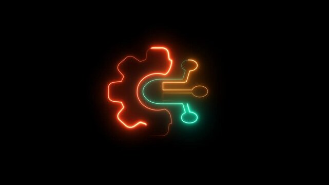 Digital Automation Icon, Neon Glow, Tech Gear and Circuit, Futuristic Neon Gear, Circuit Logo, Tech Integration Concept