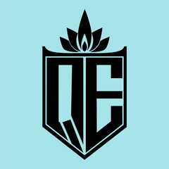 QE Logo with Elegant Crown Symbol and Shield