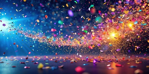 A vibrant burst of multicolored confetti and glittering sparkles, celebrating joyous moments and festive occasions