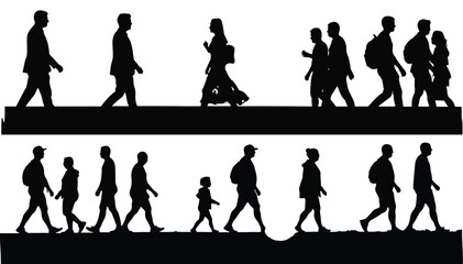 Silhouettes of people walking

