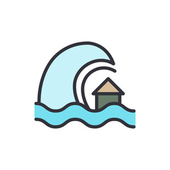 Illustration Of Tsunami Approaching House With Transparent Background