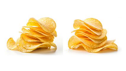 Two Stacks of Golden Crispy Potato Chips, Showcasing Their Curved Shape and Light, Flaky Texture