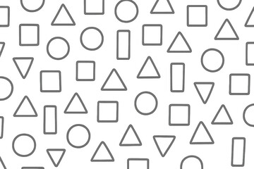 Geometric gray pattern with triangles, squares, circular shapes on transparent backdrop, suitable for design, textile, and graphic applications