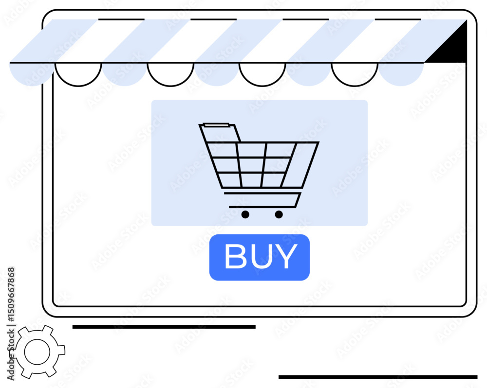 Poster shopping cart inside an online store interface with a large buy button below. ideal for e-commerce, 