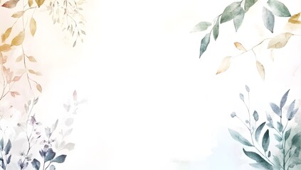 Watercolor blue floral border with white background, light green leaves, and purple flowers.