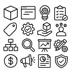 Minimalist Outline Business Management and Finance Icon Set with Modern Design Elements
