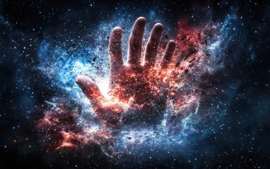 Hand in cosmic nebula