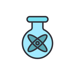 Light Blue Flask With Atomic Symbol For Science Experiments And Education