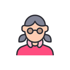 Stylized Depiction Of An Elderly Woman With Ponytails And Glasses