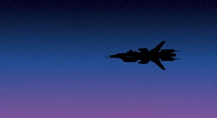 Silhouette Spaceship Soaring Through a Starry Night