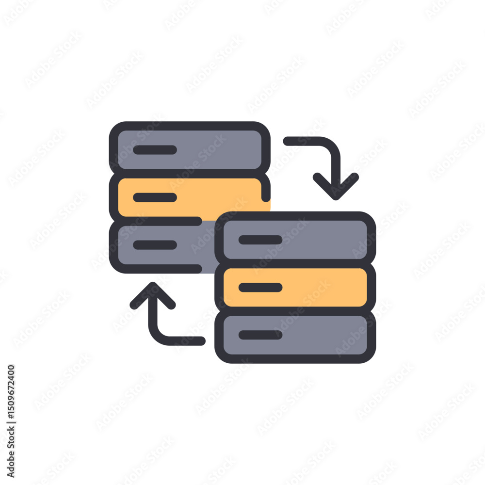 Poster data synchronization with arrows between server stack on transparent view