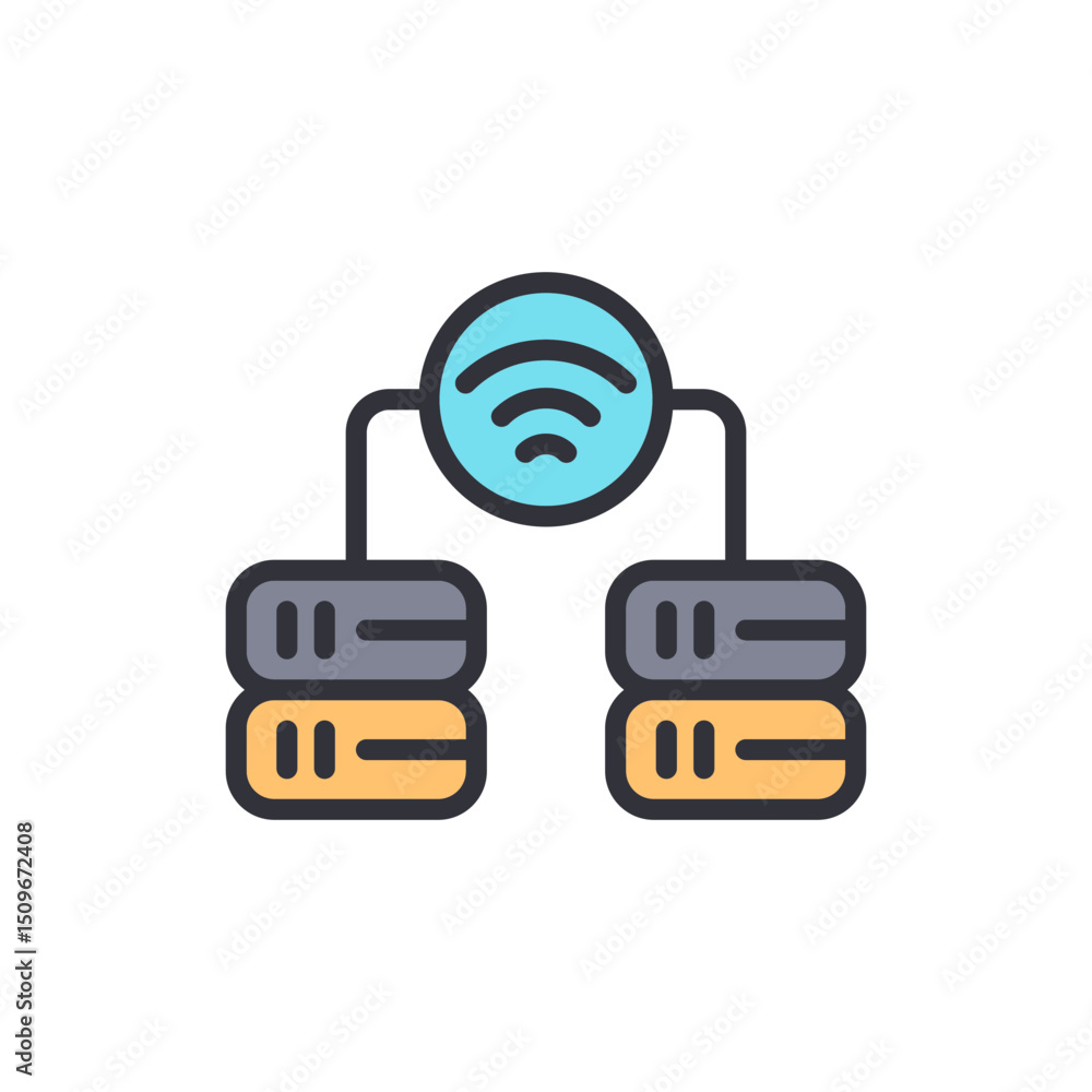Poster depiction of data servers connected through wireless network