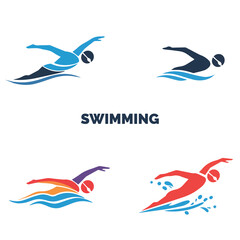vector sport swimming, isolated colour in white background. to use in logo or icon. set 4 vector.