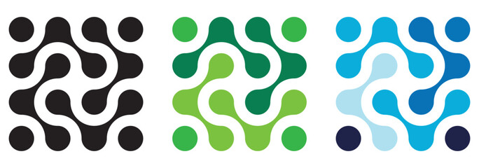 Connected dots icon. Circles pattern sign. Integration symbol. Abstract point movement. Connected round blobs. Transition metaballs. Vector illustration