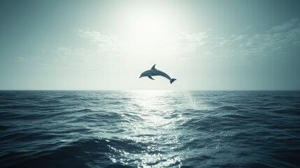 Dolphin Jumping Above Ocean Waves Under a Serene Sky at Dusk
