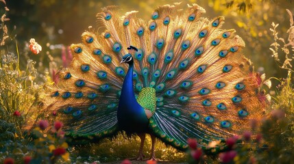 Majestic Peacock Displaying Colorful Feathers in Nature's Garden