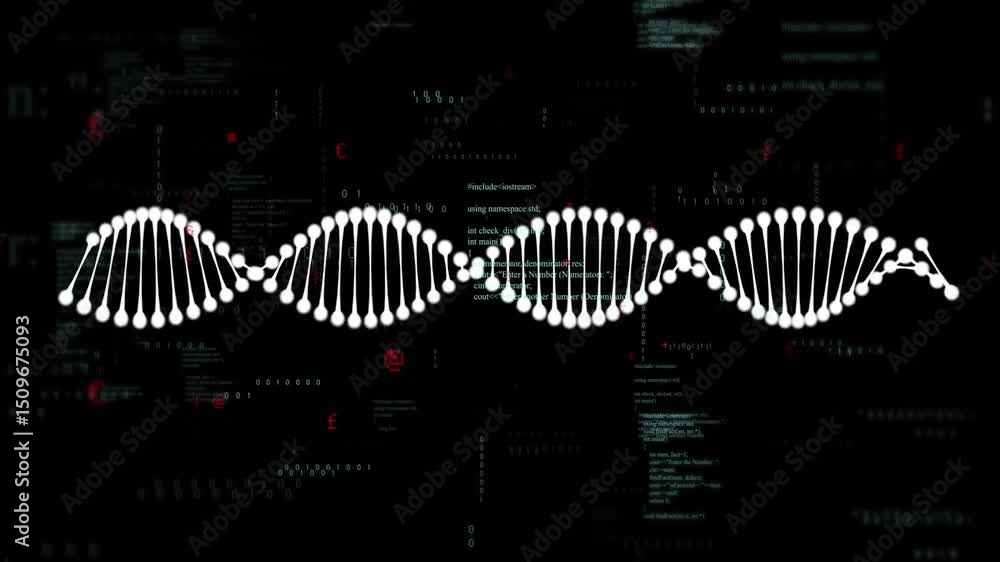 Poster after pause dna helix oscillating with wave motion while code pulsating and shifting for looping