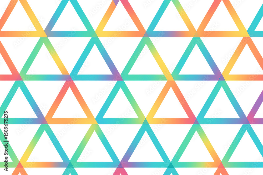 Poster rainbow gradient triangles overlapping seamlessly, creating vibrant geometric pattern against transp