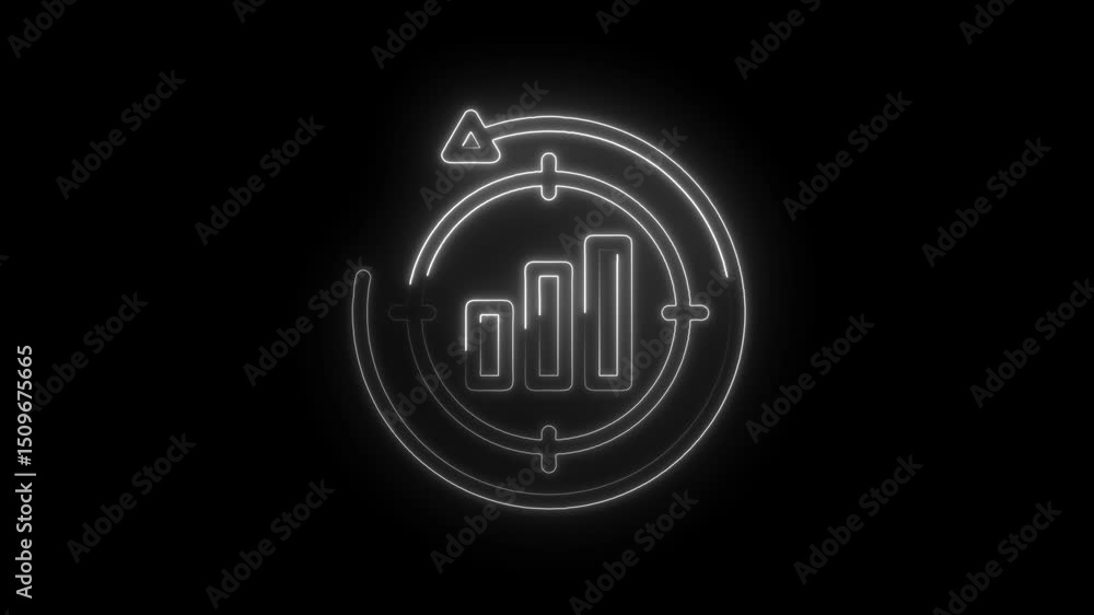 Poster neon style animated graph with target and arrow for business or financial concept