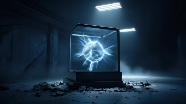 Glowing Blue Energy Sphere in Dark Room