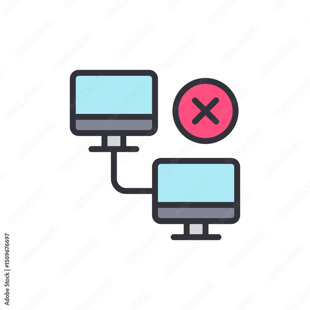 Poster interrupted network connection featuring computer icons and stop symbol