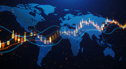 World Map Financial Data Interface Digital Graphic for Global Business Technology