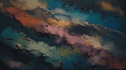Fototapeta premium Cosmic Currents: Abstract Textured Painting with Vibrant Color Veins and Deep Hues