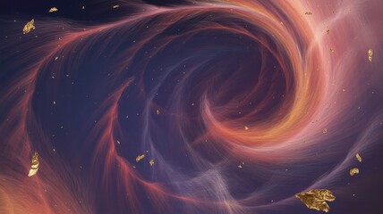 Crimson and Indigo Nebulous Swirl with Glimmering Gold Specks