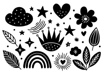 Black and white hand drawn decorative elements design suitable for various projects