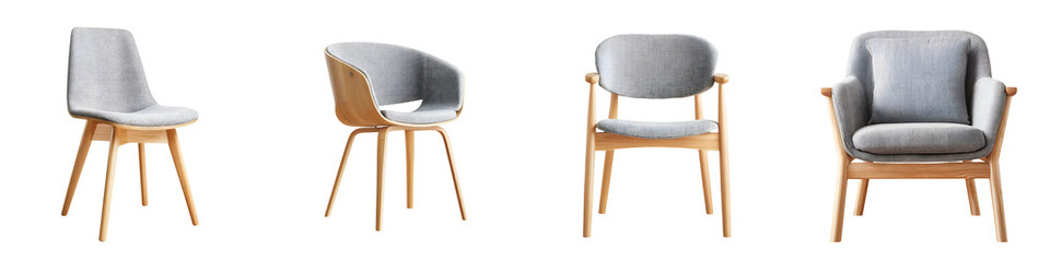 Fototapeta premium Modern, stylish furniture collection showcasing comfortable seating with sleek curves and natural wood accents, ideal for contemporary interior designs and minimalistic spaces.