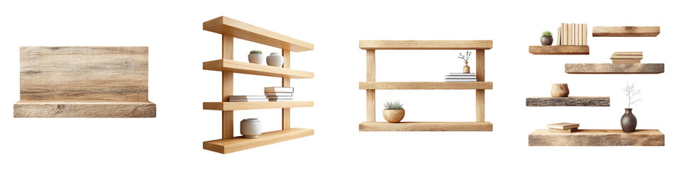 Natural wooden shelves showcasing minimalist design in a light earthy tone, perfect for modern interiors and stylish organization, emphasizing aesthetics and functionality in home decor.