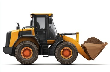 Fototapeta premium Yellow loader with bucket filled with dirt