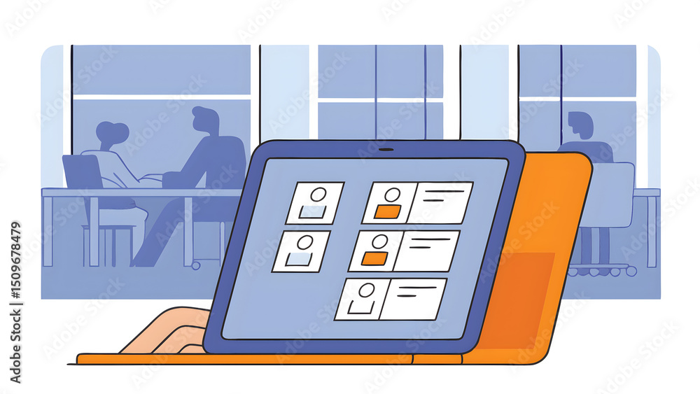 Poster a businessman approving digital documents on a laptop with a virtual checklist interface concept of 